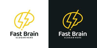 denken schnell Logo Design Vorlage. Gehirn Logo mit Blitz Bolzen Design Grafik . Symbol, Symbol, kreativ. vektor