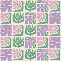 bunt Blumen- nahtlos Muster mit Lavendel Blumen. Blumen- Hintergrund im Jahrgang Hippie Stil. geometrisch Plaid drucken Hintergrund, Frühling natürlich Hintergrund mit Lavendel Blumen. vektor