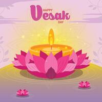 Lotus Blumen und Verbrennung Kerze auf Fluss Wasser im Rosa lila Hintergrund feiern glücklich vesak Tag vektor