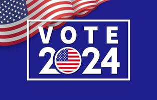 rösta 2024, USA val dag affisch med 3d vinka flagga bakgrund. vektor