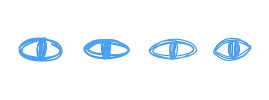 einstellen von Gekritzel Augen mit Wimpern gezeichnet durch Hand. einfach Illustration. vektor