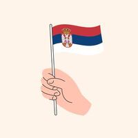 Karikatur Hand halten serbisch Flagge, isoliert Design. vektor