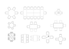 möbel ikon interiör planen se topp uppsättning. arkitektur hus tabell linje Hem översikt lägenhet samling isolerat layout design projekt plan. vektor