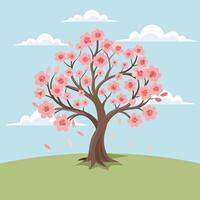 schön Kirsche blühen Baum mit Rosa Blumen. Sakura Illustration. vektor