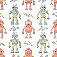 nahtlos Muster von Karikatur Zeichen Roboter und Droiden. Hintergrund von süß Kinder- Roboter Spielzeuge. vektor