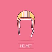 Motorrad Helm Symbol im Comic Stil. Sicherheit Deckel Karikatur Illustration auf isoliert Hintergrund. Rennfahrer Hut Spritzen bewirken Zeichen Geschäft Konzept. vektor