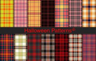 Halloween Plaid Bündel, Textil- Design, kariert Stoff Muster zum Shirt, Kleid, Anzug, Verpackung Papier drucken, Einladung und Geschenk Karte. vektor