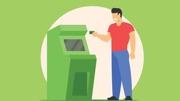 Person interagieren mit Bank Geldautomat Maschine abstrakt Illustration vektor
