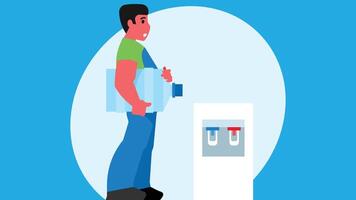 Wasser Lieferung Mann setzt ein Flaschen- Wasser auf Wasser Spender Maschine Illustration vektor