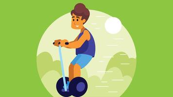 pojke rider en sport skoter i en trädgård illustration vektor