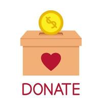 donationslåda. kasta mynt i en låda för donationer. donera, ge pengar och kärlek. begreppet välgörenhet. ge och dela din kärlek med människor vektor
