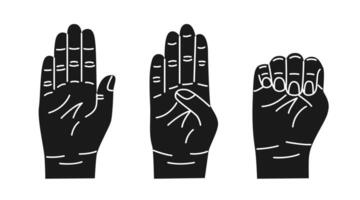 Geste zum Hilfe. schwarz Hand Geste im Fall von inländisch Gewalt, Unsicherheit. Zeichen Sprache. das Gewalt beim Zuhause Signal zum Hilfe. modern modisch eben Stil. vektor
