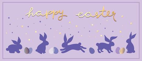 Ostern festlich Banner mit Hase Silhouetten, Ostern Eier und Sterne. dekoriert mit handgeschrieben Phrase glücklich Ostern. Illustration vektor