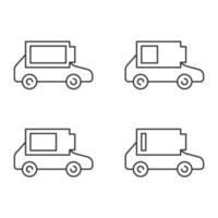 elbil batteriladdning linjära ikoner set. bilbatterinivåindikator. hög, mellan och låg laddning. tunn linje kontursymboler. isolerade vektor kontur illustrationer. redigerbar linje