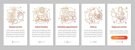 nagelsalong onboarding mobil app sidskärm med linjära koncept. manikyr tid. manikyr service steg grafiska instruktioner. ux, ui, gui vektormall med illustrationer vektor