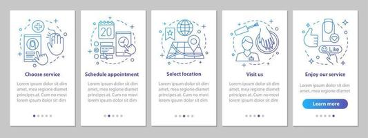 nagelsalong onboarding mobil app sidskärm med linjära koncept. manikyr tid. manikyr service steg grafiska instruktioner. ux, ui, gui vektormall med illustrationer vektor