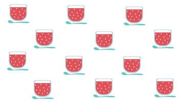 nahtlos Hintergrund Erdbeere Marmelade. Glas Krug von Marmelade mit ein Löffel, Marmelade. Zuhause Einmachen. Sommer- Lebensmittel. isoliert auf Weiß Hintergrund vektor