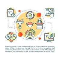 Geschäftsentwicklungskonzeptillustration. strategisches Management. Artikel, Broschüre, Zeitschriftenseite. finanzielle Planung. Verkaufsstatistiken. dünne Liniensymbole mit Text. Druckdesign. Vektorumrisszeichnung vektor