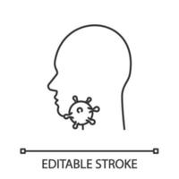 Lineares Symbol für Halsschmerzen. dünne Linie Abbildung. Drüsen, Mandeln, Rachenentzündung. Infektion mit dem Rachenvirus. Grippe-Epidemien. Kontursymbol. Vektor isolierte Umrisszeichnung. bearbeitbarer Strich