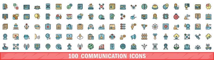 100 kommunikation ikoner uppsättning, Färg linje stil vektor