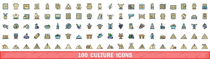 100 Kultur Symbole Satz, Farbe Linie Stil vektor