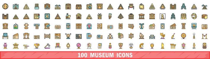 100 Museum Symbole Satz, Farbe Linie Stil vektor