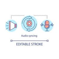 Symbol für das Konzept der Audiosynchronisierung. Tonproduktion Idee dünne Linie Illustration. Kinematographie. Tonaufnahme, Synchronisation. Audioaufnahme, Bearbeitung. Vektor isolierte Umrisszeichnung. bearbeitbarer Strich