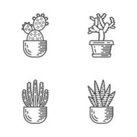 hus kaktusar i potten linjära ikoner set. suckulenter. taggiga växter. prickly pear, cholla, zebra kaktus, orgelpipa. tunn linje kontur symboler. isolerade vektor kontur illustrationer. redigerbar linje