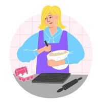 Frau ist vorbereiten Gebäck beim Zuhause im das Küche vektor