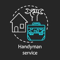 Handwerker-Service-Kreide-Konzept-Symbol. Idee für den Heimservice. Reparatur zu Hause. zerbrochene Fensterscheiben und elektrische Lampen reparieren. Hauswartung. isolierte tafelillustration des vektors vektor