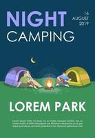 Nachtcamping-Broschürenvorlage. Naturerholungsflyer, Broschüre, Broschürenkonzept mit flachen Illustrationen. Vektorseitenlayout für das Magazin. Werbeeinladung für Outdoor-Abenteuer mit Textraum vektor