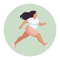 ein Fett Mädchen geht im zum Sport. Laufen Frau. Körper Positivität vektor