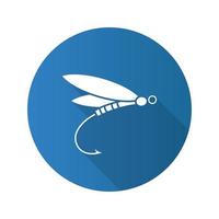 Fliegenfischen flaches Design lange Schatten Glyphe Symbol. Insektenköder. Libelle locken. Vektor-Silhouette-Abbildung vektor