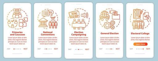 val onboarding mobil app sida skärm vektor mall. politik och sociala evenemang. genomgång av webbplatssteg med linjära illustrationer. ux, ui, gui smartphone gränssnitt koncept