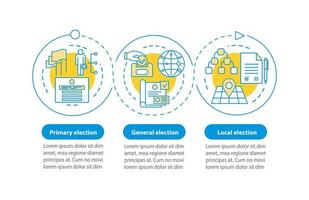 Wahltag Vektor Infografik Vorlage. Designelemente für die Geschäftspräsentation. Datenvisualisierung mit drei Schritten und Optionen. Zeitachsendiagramm des Prozesses. Workflow-Layout mit linearen Symbolen