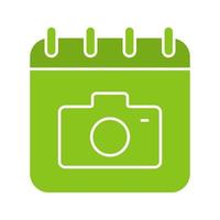 Glyphe-Farbsymbol für den Tag des Fotografen. Kalenderseite mit Fotokamera. Silhouette-Symbol auf weißem Hintergrund. negativen Raum. Vektor-Illustration vektor