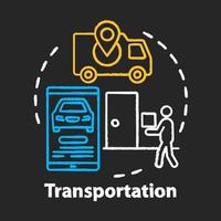 Transport-Kreide-Konzept-Symbol. Express-Lieferung nach Hause, Anwendungsidee für Taxiruf. Kundenservice-Branche. Van, Smartphone und Kurier mit Paketvektor isolierte Tafelillustration vektor