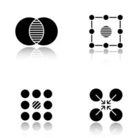 abstrakte Symbole Schlagschatten schwarze Glyphe Icons Set. Verschmelzung, Isolation, widersprüchliche, kooperative Konzepte. isolierte vektorillustrationen vektor