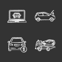 Autowerkstatt Kreide Icons Set. Computerdiagnose, kaputtes Auto, Autokauf, Abschleppwagen. isolierte tafel Vektorgrafiken vektor