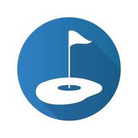 Golfplatz flaches Design lange Schatten Glyphe Symbol. Golfflaggenstock im Loch. Vektor-Silhouette-Abbildung vektor
