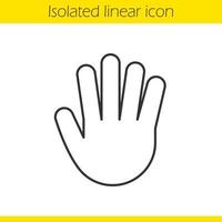 Lineares Symbol für die Handfläche. dünne Linie Abbildung. Stopp, Gruß und High Five Handgeste. Kontursymbol. Vektor isolierte Umrisszeichnung