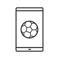 Lineares Symbol für das Smartphone-Fußballspiel. Sportwetten-App. dünne Linie Abbildung. Smartphone mit Fußballball-Kontursymbol. Vektor isolierte Umrisszeichnung