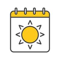 Sommersaison Farbsymbol. Kalenderseite mit Sonne. isolierte Vektorillustration vektor