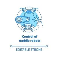 Steuerung des blauen Konzeptsymbols für mobile Roboter. Bewegung auf Distanz Idee dünne Linie Abbildung. Software und Controller für Drohnen, Geräte. Vektor isolierte Umrisszeichnung. bearbeitbarer Strich