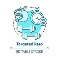 Symbol für das gezielte Keto-Konzept. ketogene Lebensmittelidee dünne Linie Illustration. Ernährung und Training. Gesunder Ernährungsplan und Fitness. Sport, gesunder Lebensstil. Vektor isolierte Umrisszeichnung. bearbeitbarer Strich