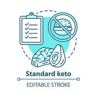 Symbol für das Standard-Keto-Konzept. ketogene diätidee dünne linie illustration. kohlenhydratarme Ernährung. gesundes nahrungsmittelmenü, diätetische mahlzeit. Gesundheitswesen, Lebensstil. Vektor isolierte Umrisszeichnung. bearbeitbarer Strich