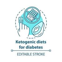 ketogen dieter för diabetes konceptikon. keto mat idé tunn linje illustration. hälsosam näring. diabetesbehandling. balanserad måltid. vektor isolerade konturritning. redigerbar linje