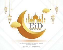 traditionell eid Mubarak Gruß Hintergrund mit 3d Hälfte Mond vektor