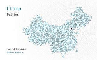 ein Karte von China abgebildet im Nullen und Einsen im das bilden von ein Kreis. das Hauptstadt, Peking, ist gezeigt im das Center von das Kreis vektor