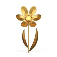 Kamille golden Pflanze mit Knospe und Stengel Blätter Prämie metallisch Design 3d Symbol realistisch vektor
